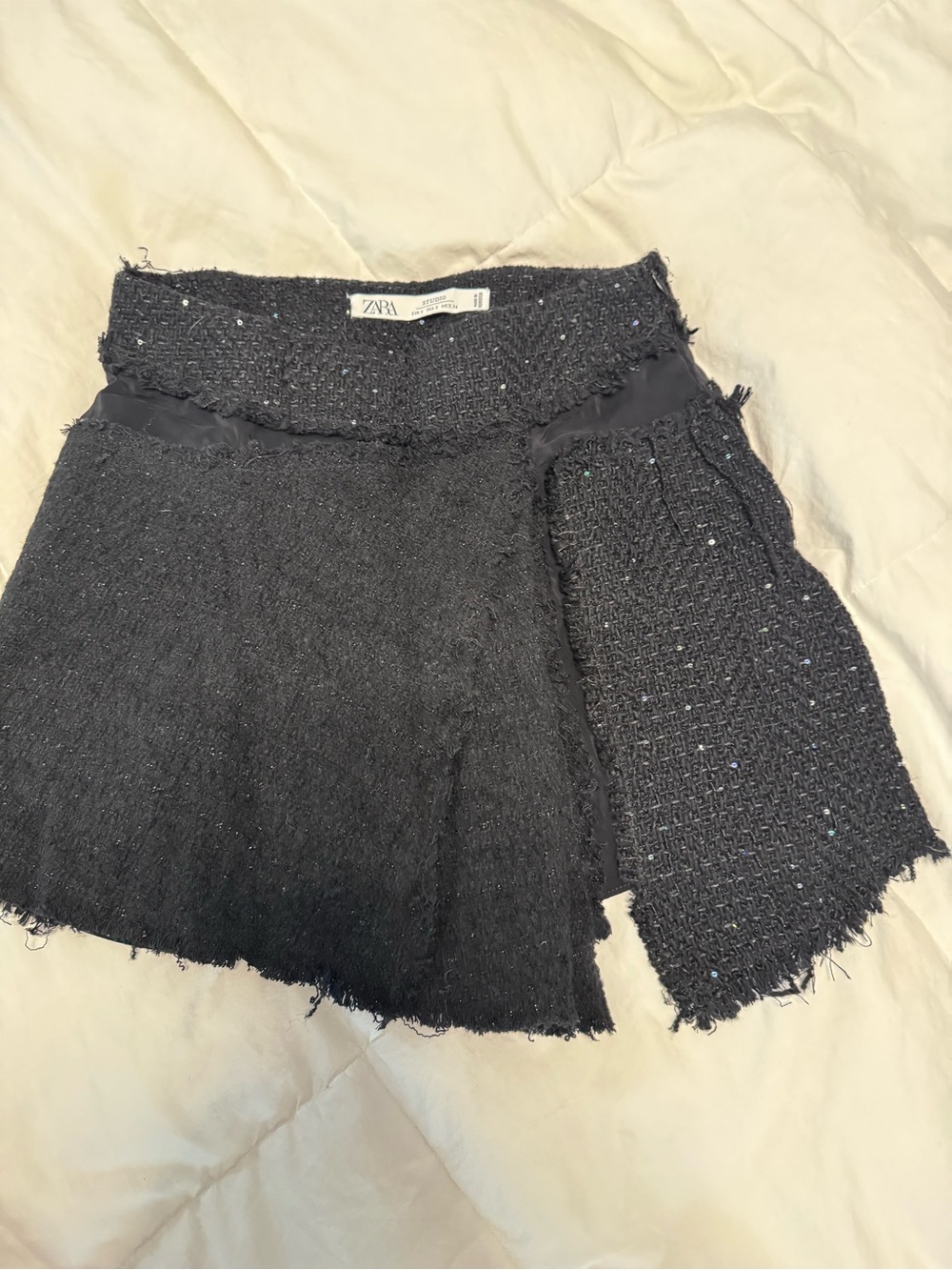 Zara Black Tweed Mini Skirt with Sequin Accents